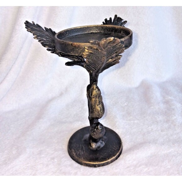 Bronze Squirrel Candle Holder Figurine Single Candle Holder Sculpture Art